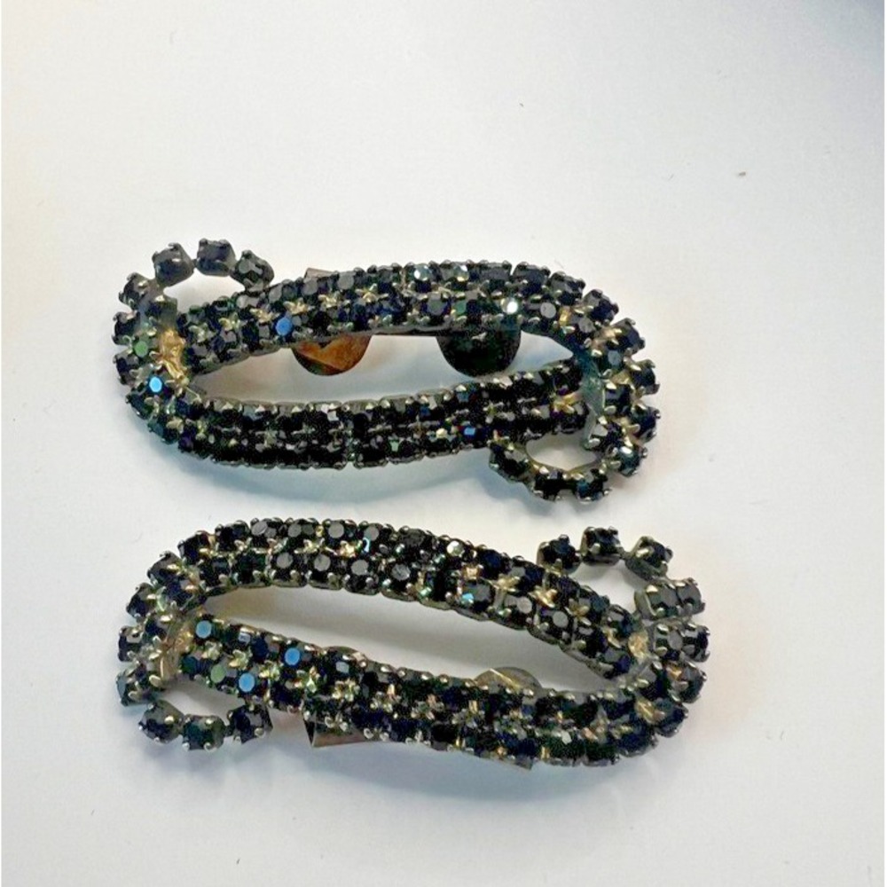 Vintage MUSI Black Rhinestone Shoe Clips‎ 1950s Mid Century Glam Accessory MCM